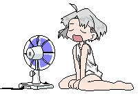anime girl sitting in front of a fan